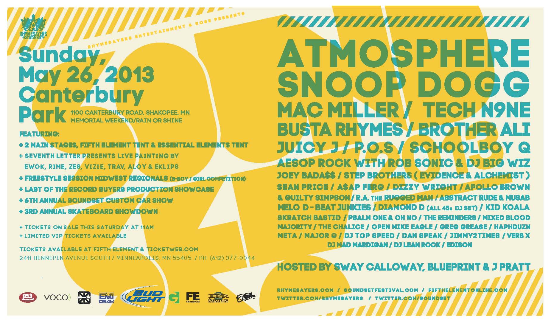 Soundset 2013 Lineup (includes Atmosphere, Snoop Dogg, Mac Miller, Busta Rhymes, Tech N9ne, and more)